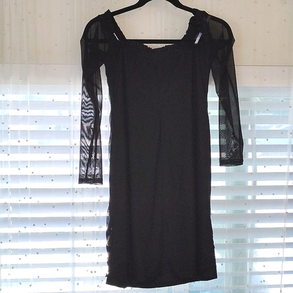 GUESS Womens Black Mesh Corset Tie Up, Long Sleeve Dress, Size: L - Picture 13 of 14